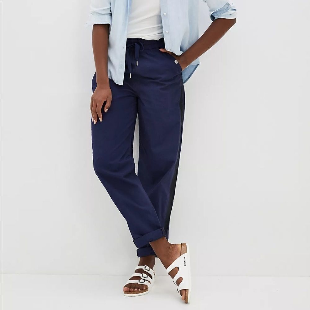 Anthropologie Maeve Navy Twill Track Pants